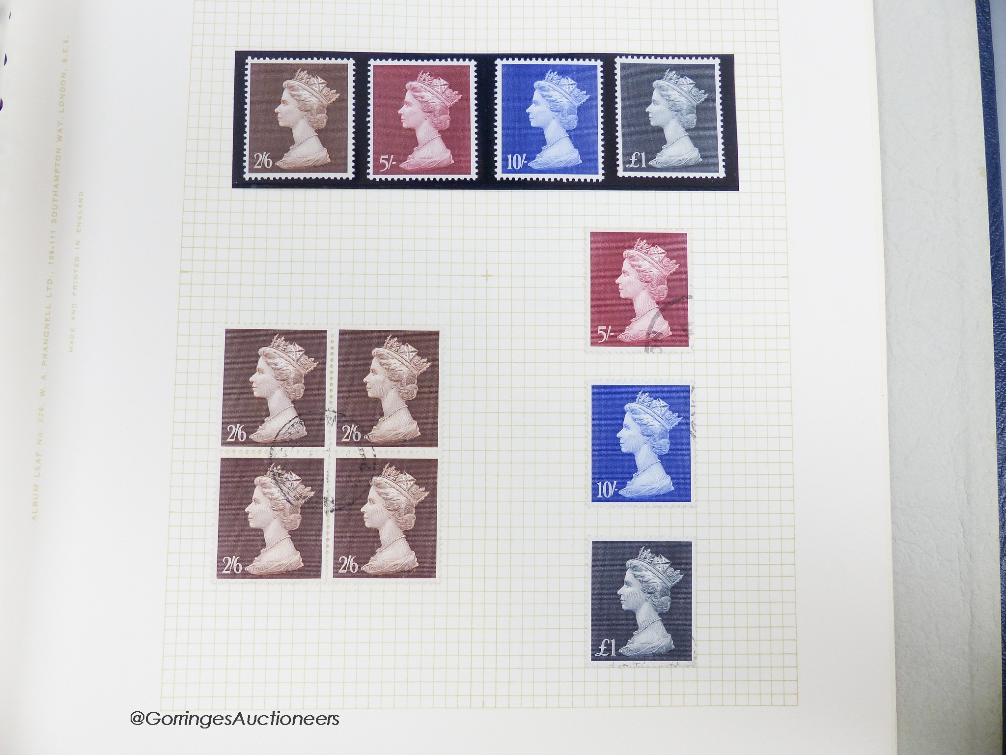 Three albums Great Britain stamps from 1935–1975 with 1939–48 high value set on mounted mint, 1948 silver wedding £1, later commemoratives and definitives